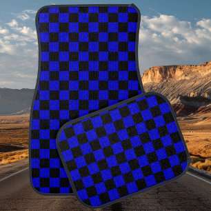 Black and Medium Blue Checkered Car Floor Mat