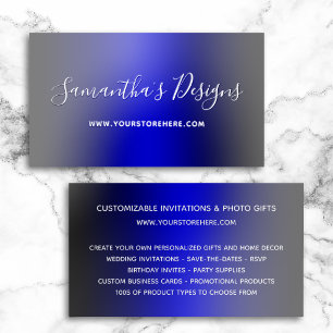 Black and Medium Blue Ombre Online Store Foil Business Cards