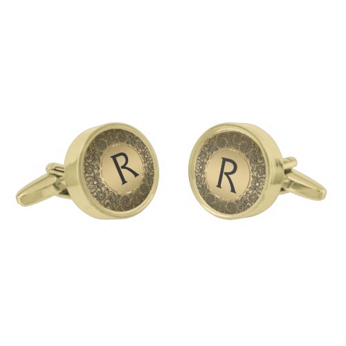 Black And Metallic Glod Retro Lace Circle 2 Gold Cufflinks