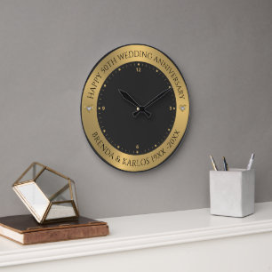 Black and metallic gold 50th wedding Anniversary Large Clock