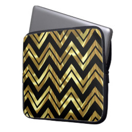 Black And Metallic Gold Chevron Zigzag Pattern Laptop Sleeve