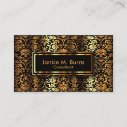Black and Metallic Gold Floral Damask Business Card