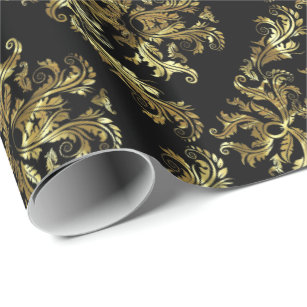 Black Floral Print Wrapping Paper