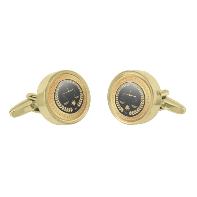 Black And Metallic Gold Scale Of Justice Cufflinks (Angled)