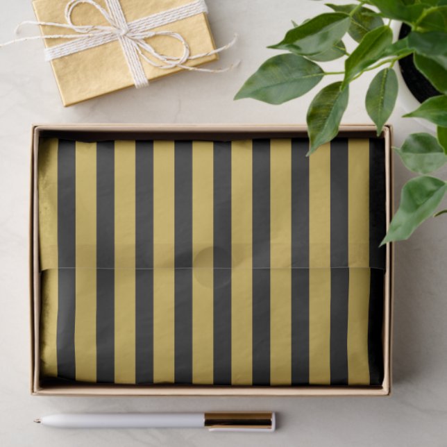 Black And Metallic Gold Stripe Pattern Premium Tissue Paper (Gift)