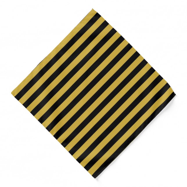 Black and Metallic Gold Stylish Striped Pattern Bandana (Front)