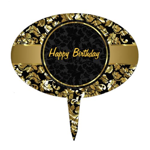 Black And Metallic Gold Vintage Damasks Cake Topper