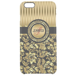 Black And Metallic Gold Vintage Floral Damasks Clear iPhone 6 Plus Case