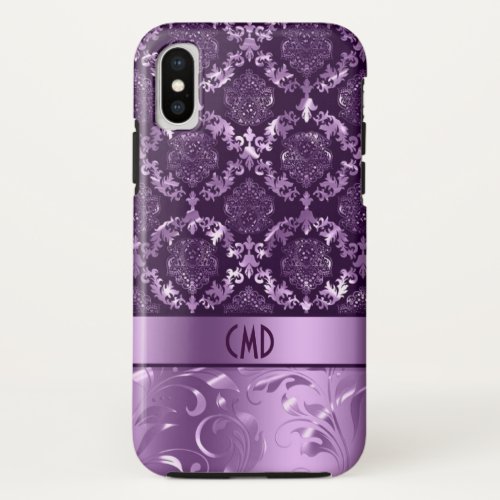 Black And Metallic Purple Damasks  Lace iPhone XS Case