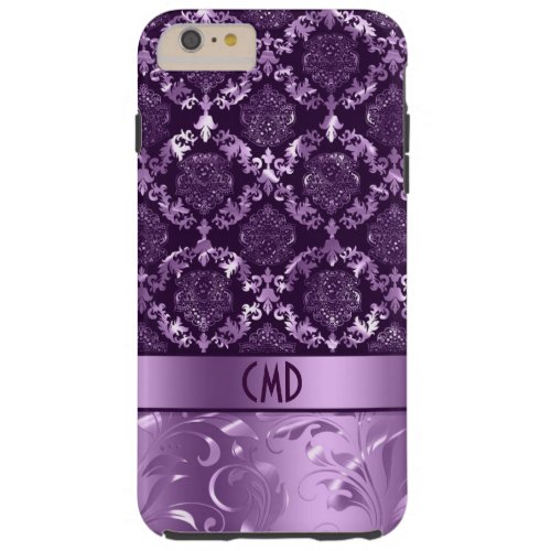 Black And Metallic Purple Damasks  Lace Tough iPhone 6 Plus Case