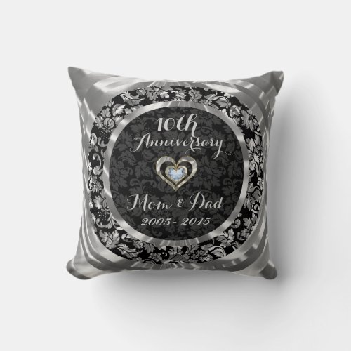 Black And Metallic Silver 10th Wedding Anniversary Throw Pillow