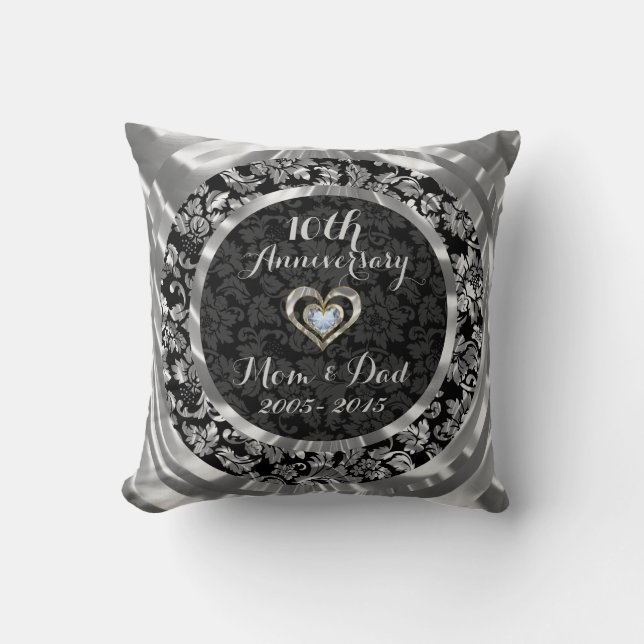 Black And Metallic Silver 10th Wedding Anniversary Throw Pillow (Front)