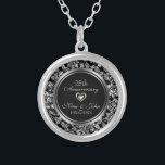 Black And Metallic Silver 25th Wedding Anniversary Plated Necklace<br><div class="desc">Elegant black and metallic silver gray vintage floral damasks.</div>