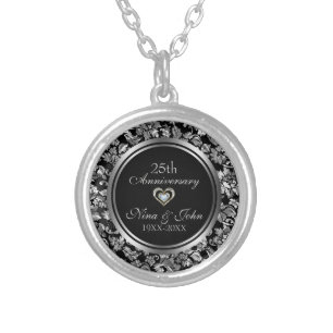 Black And Metallic Silver 25th Wedding Anniversary Plated Necklace