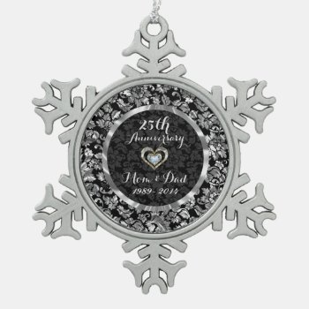 Black And Metallic Silver 25th Wedding Anniversary Snowflake Pewter Christmas Ornament by gogaonzazzle at Zazzle