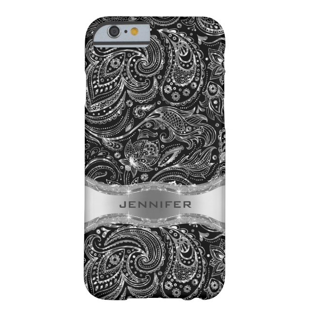 Black And Metallic Silver Floral Paisley Case-Mate iPhone Case (Back)