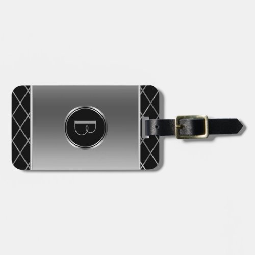 Black And Metallic Silver Geometric Design Luggage Tag