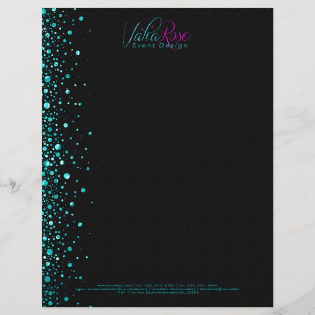 Black And Metallic Teal Random Circle Design 2 Letterhead (Front)