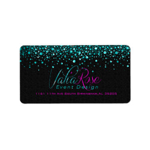 Black And Metallic Teal Random Circle Design Label