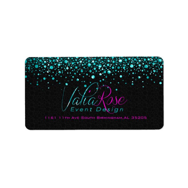Black And Metallic Teal Random Circle Design Label (Front)