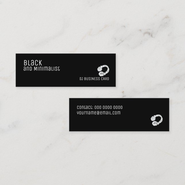 black and minimalist DJ Mini Business Card (Front/Back)