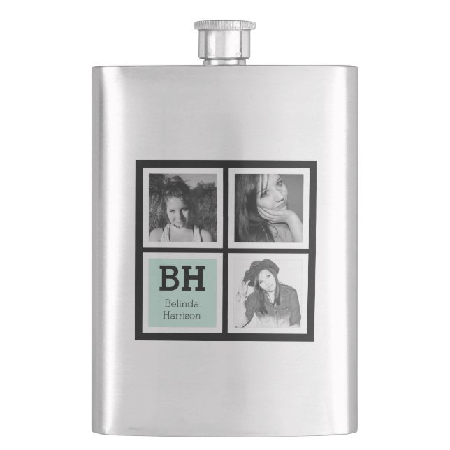 Black and Mint Custom Instagram Photos Personalize Flask (Front)