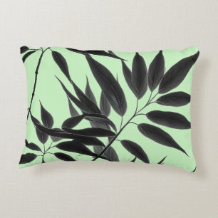 Black and Mint Green Bamboo Plant Accent Pillow