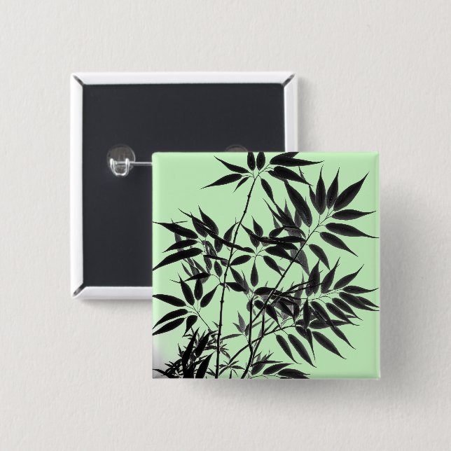 Black and Mint Green Bamboo Plant Button (Front & Back)