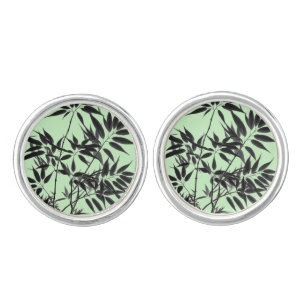 Black and Mint Green Bamboo Plant Cufflinks