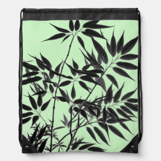 Black and Mint Green Bamboo Plant Drawstring Bag