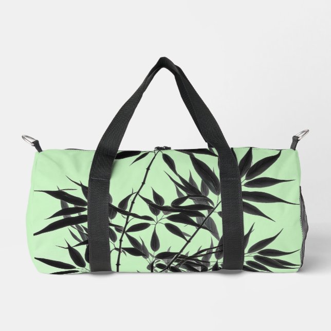 Black and Mint Green Bamboo Plant Duffle Bag (Front)