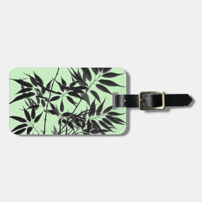 Black and Mint Green Bamboo Plant Luggage Tag (Front Horizontal)