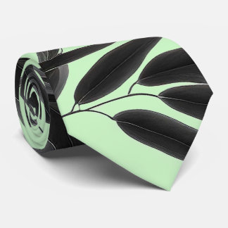 Black and Mint Green Bamboo Plant Neck Tie