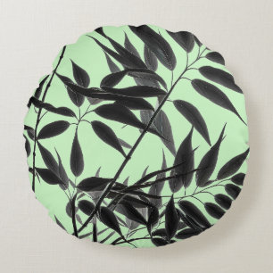 Black and Mint Green Bamboo Plant Round Pillow