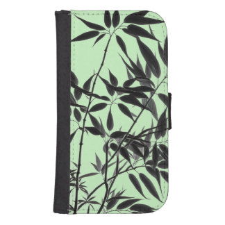 Black and Mint Green Bamboo Plant Galaxy S4 Wallet Case