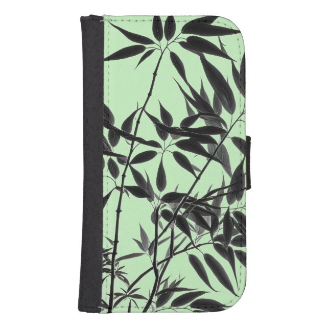Black and Mint Green Bamboo Plant Samsung Galaxy Wallet Case (Front)