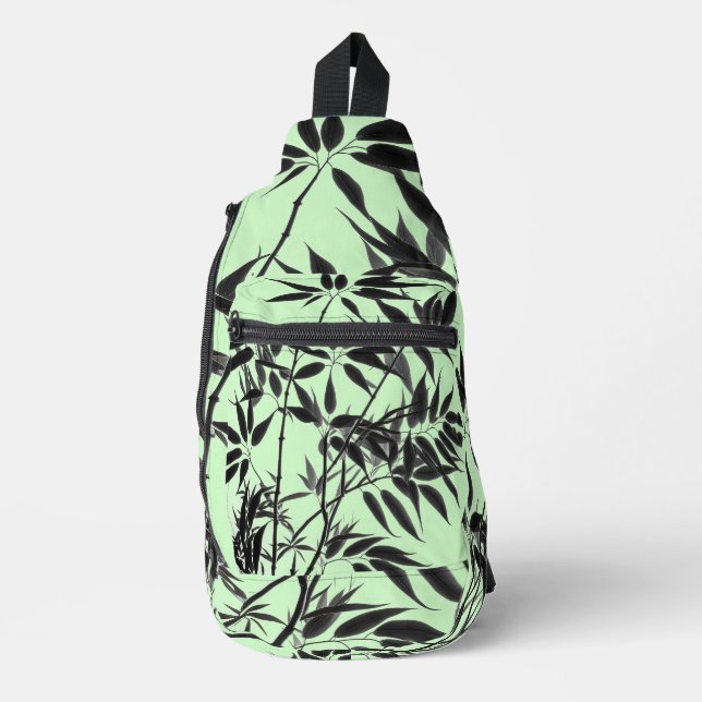 Black and Mint Green Bamboo Plant Sling Bag (Front)