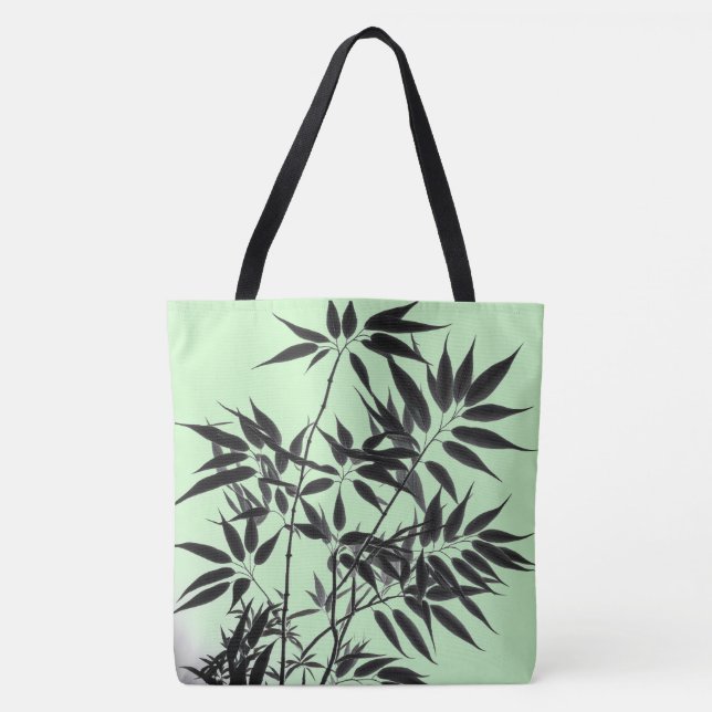 Black and Mint Green Bamboo Plant Tote Bag (Front)