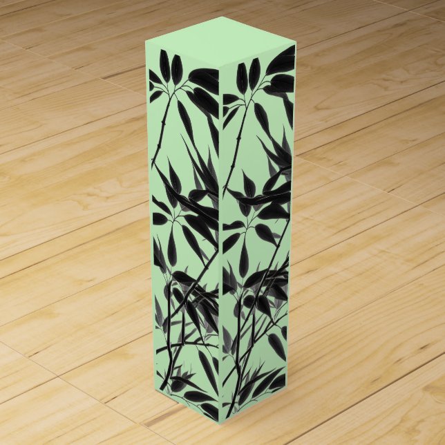 Black and Mint Green Bamboo Plant Wine Box (Front)