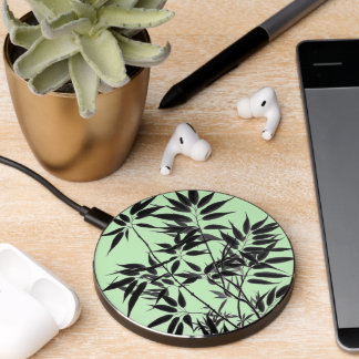 Black and Mint Green Bamboo Plant Wireless Charger