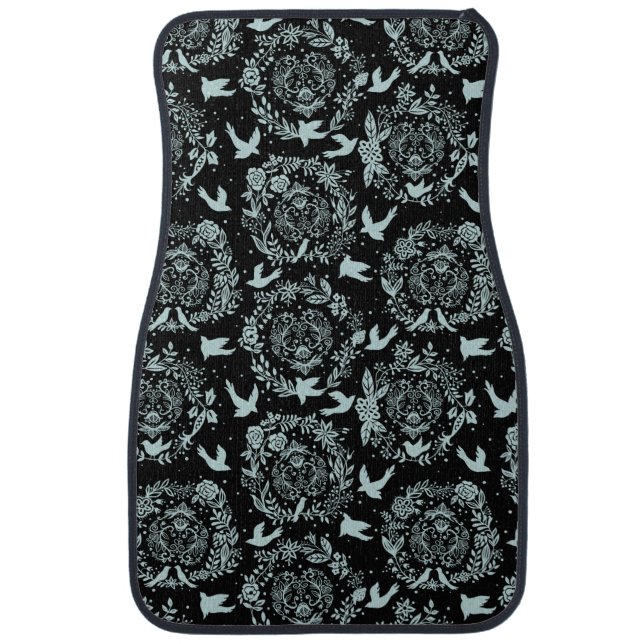 Black and Mint Green Floral and Birds Car Floor Mat (Front)
