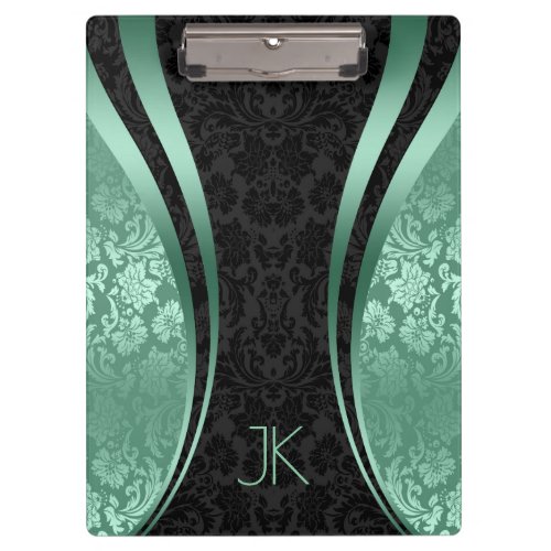 Black And Mint_Green Geometric Floral Damasks Clipboard