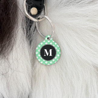 Black And Mint Green Monogram Dog Paws Pattern Pet Name Tag