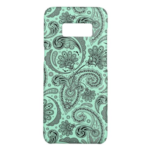 Black And Mint_Green Vintage Floral Paisley Case_Mate Samsung Galaxy S8 Case