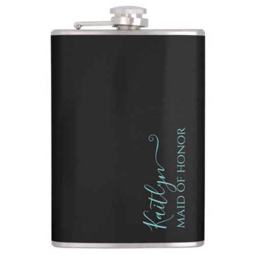 Black and Mint Modern Maid of Honor Gift Flask