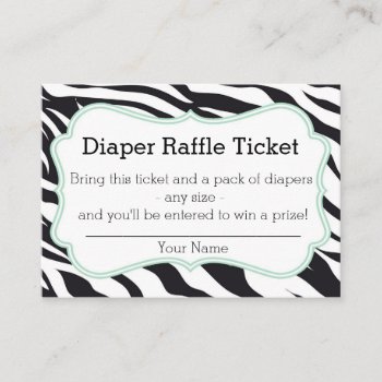 Black And Mint Zebra Diaper Raffle Ticket Enclosure Card by tinyanchor at Zazzle