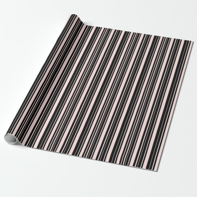 Black and Misty Rose Stripes Wrapping Paper (Unrolled)