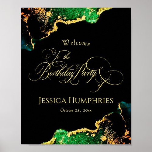 Black and Moody Emerald Bronze Birthday Welcome Poster