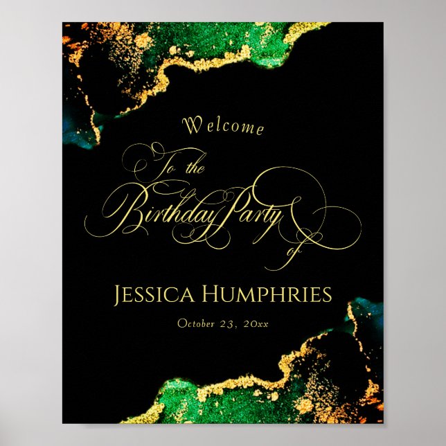 Black and Moody Emerald Bronze Birthday Welcome Poster (Front)