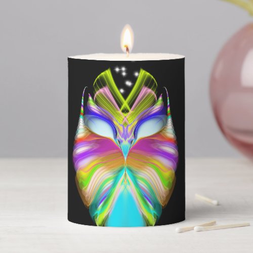 Black and Multicolor Oracle Owl Pillar Candle